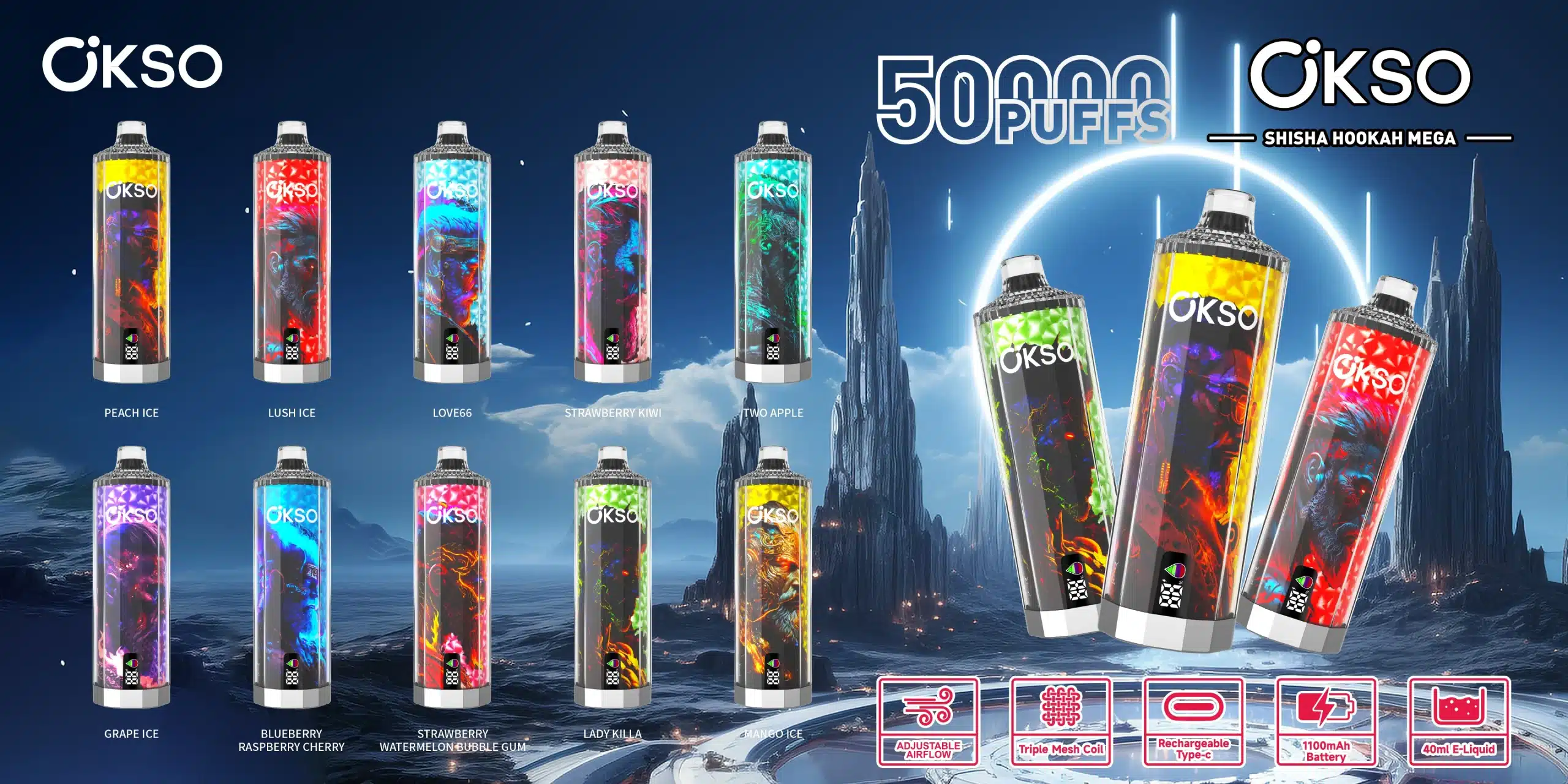 OKSO Shisha Hookah Mega 50000 Puffs Disposable Vape