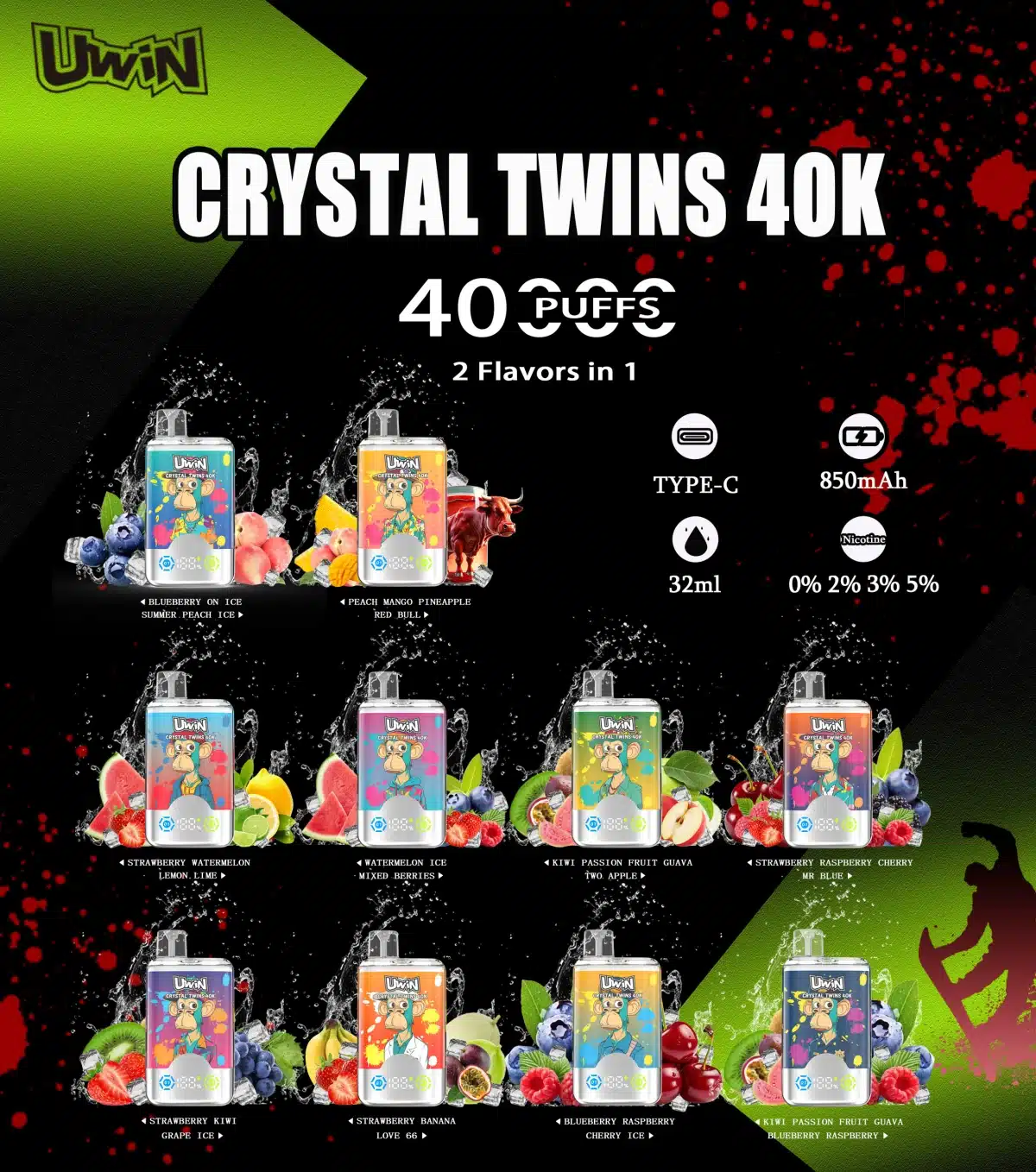 Uwin Twins 40000 Crystal Doppelgeschmack Vape