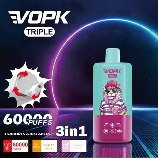 Tres sabores VOPK 60K 60000 caladas Vape 3 en 1 Img vopk triple caladas en sabores k bajo en nicotina up img